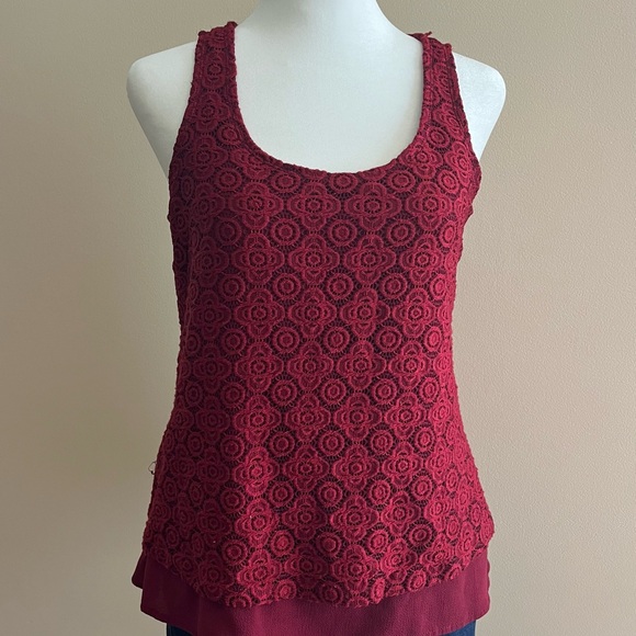 Chenault Floral Lace Tank Top - Burgundy - Picture 1 of 3